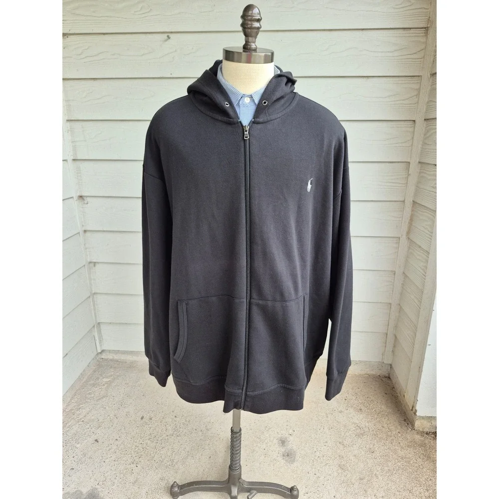 Polo‎ Ralph Lauren Mens Full Zip Hoodie Black Pony Logo Sweatshirt 4XB RARE